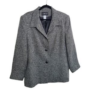 Sag Harbor Womens Plus SZ 18 Black Gray Tweed Career Blazer Jacket Long Sleeve
